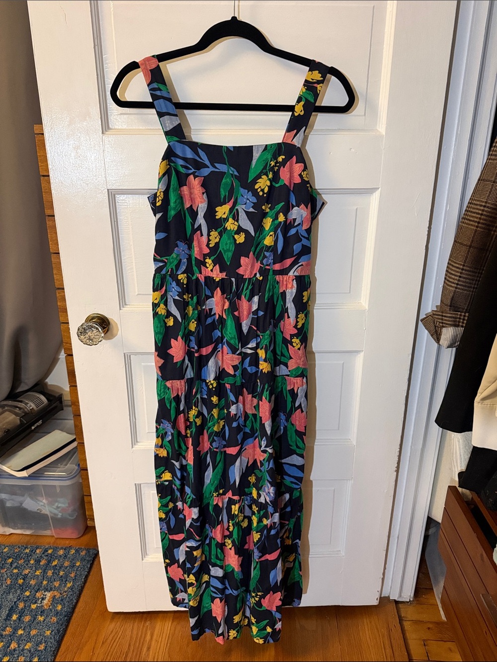 J. Crew Factory Black Floral Maxi Dress with Pink, Green & Blue Print